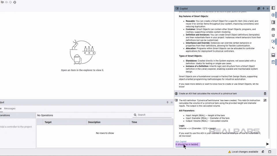 Using Copilot to revise the code in FactoryTalk Design Studio