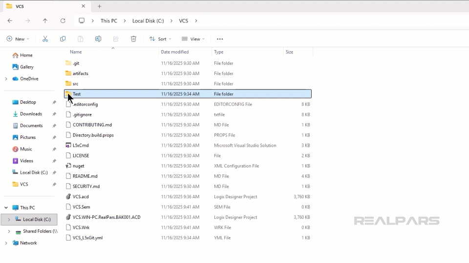 Git repository showing exploded L5X files from a Logix Designer project
