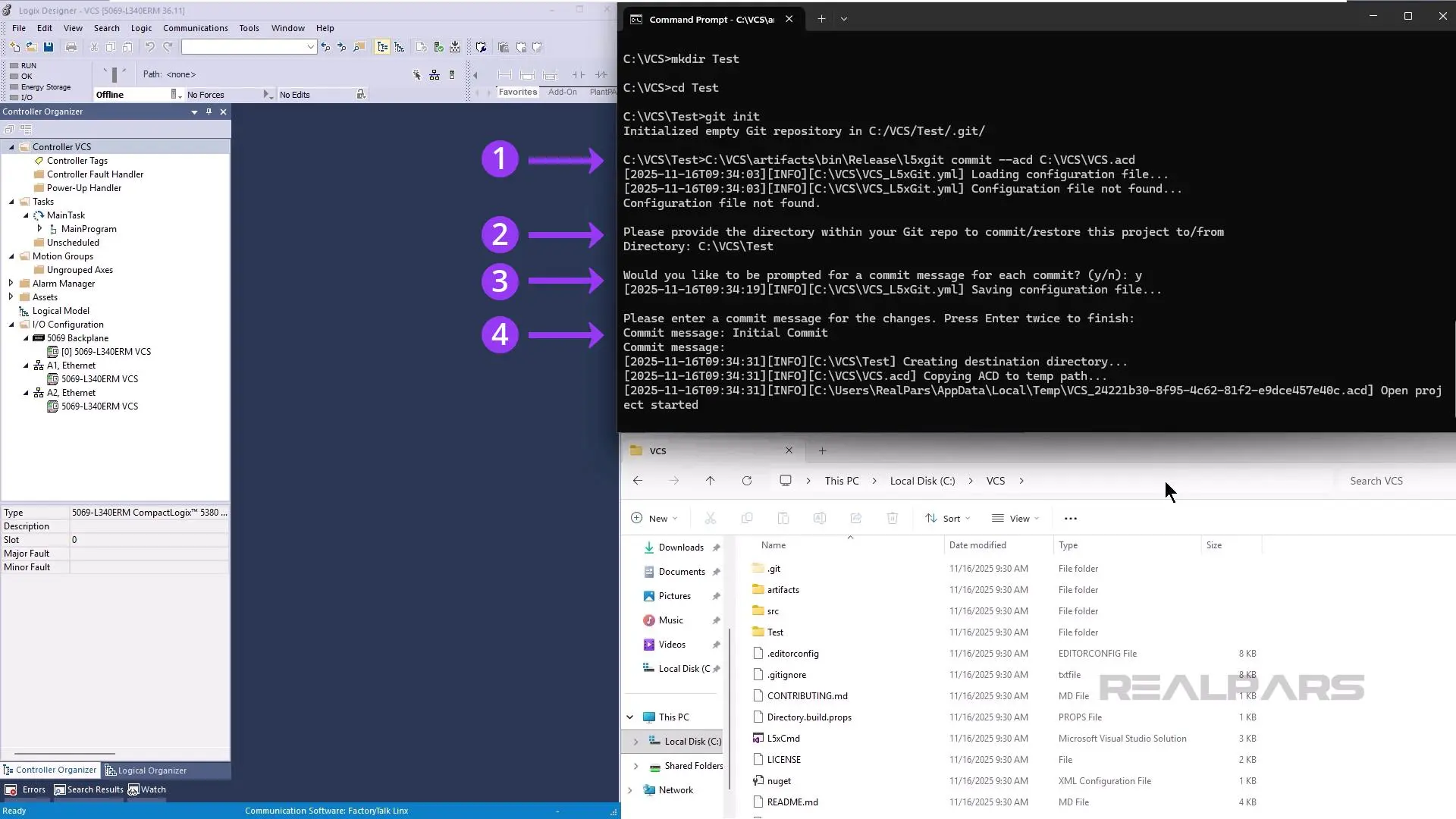 Committing Logix Designer project changes using l5xgit