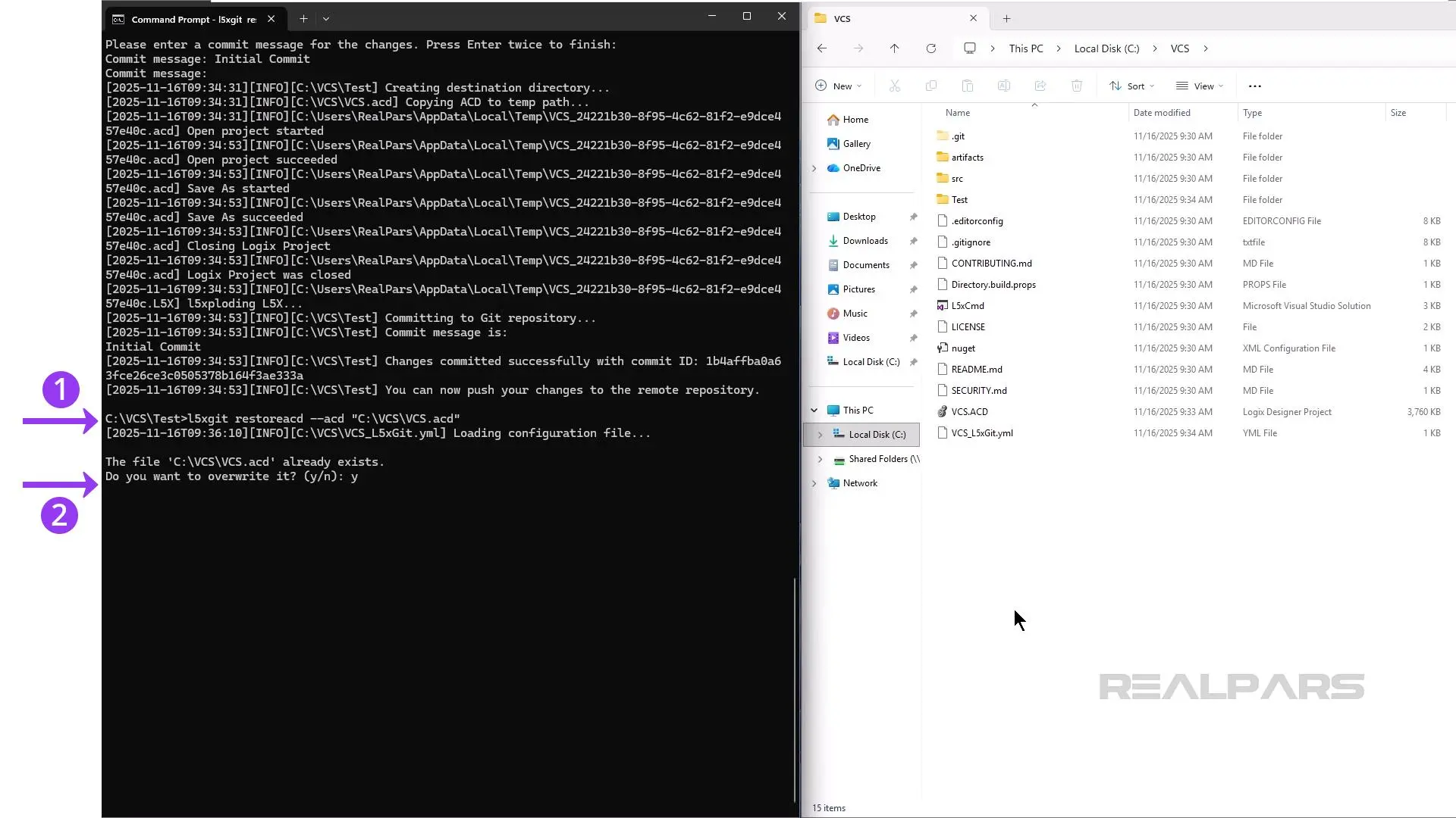 Restore a commit using l5xgit