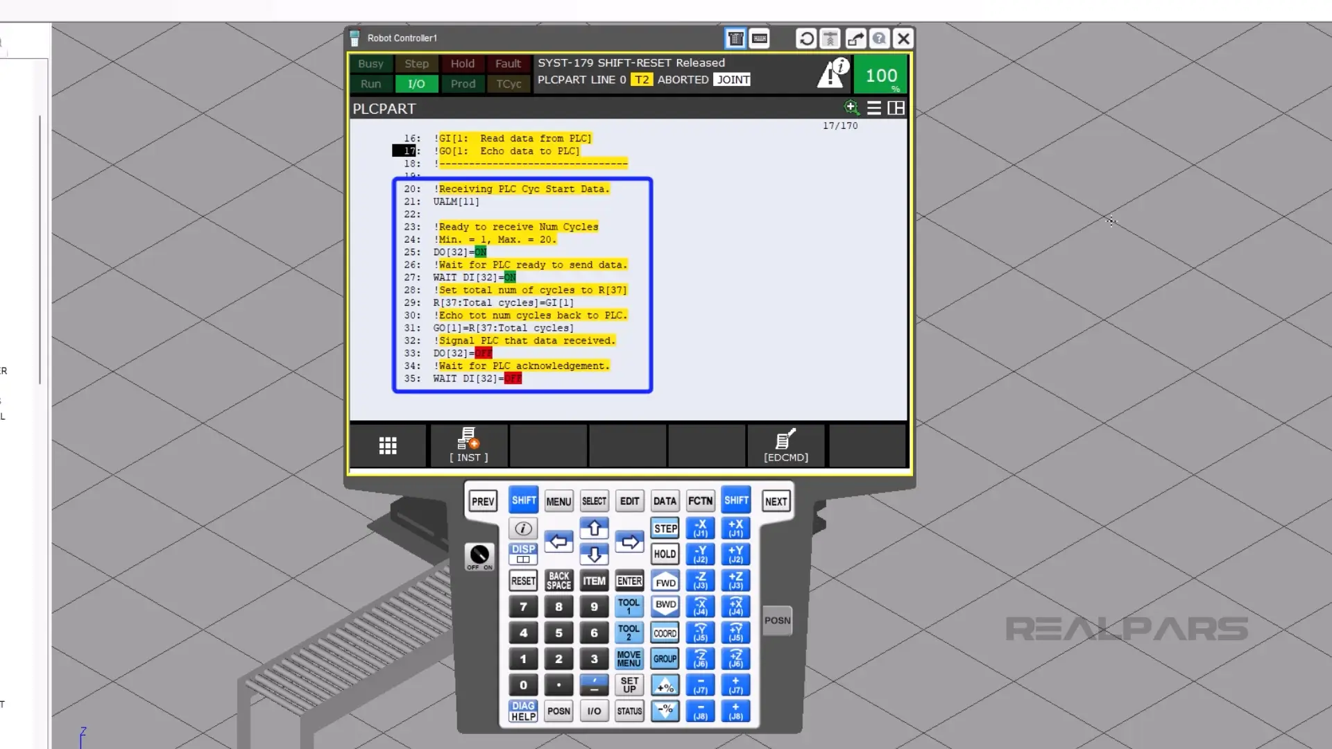Set the total number of cycles in PLCPART.TP