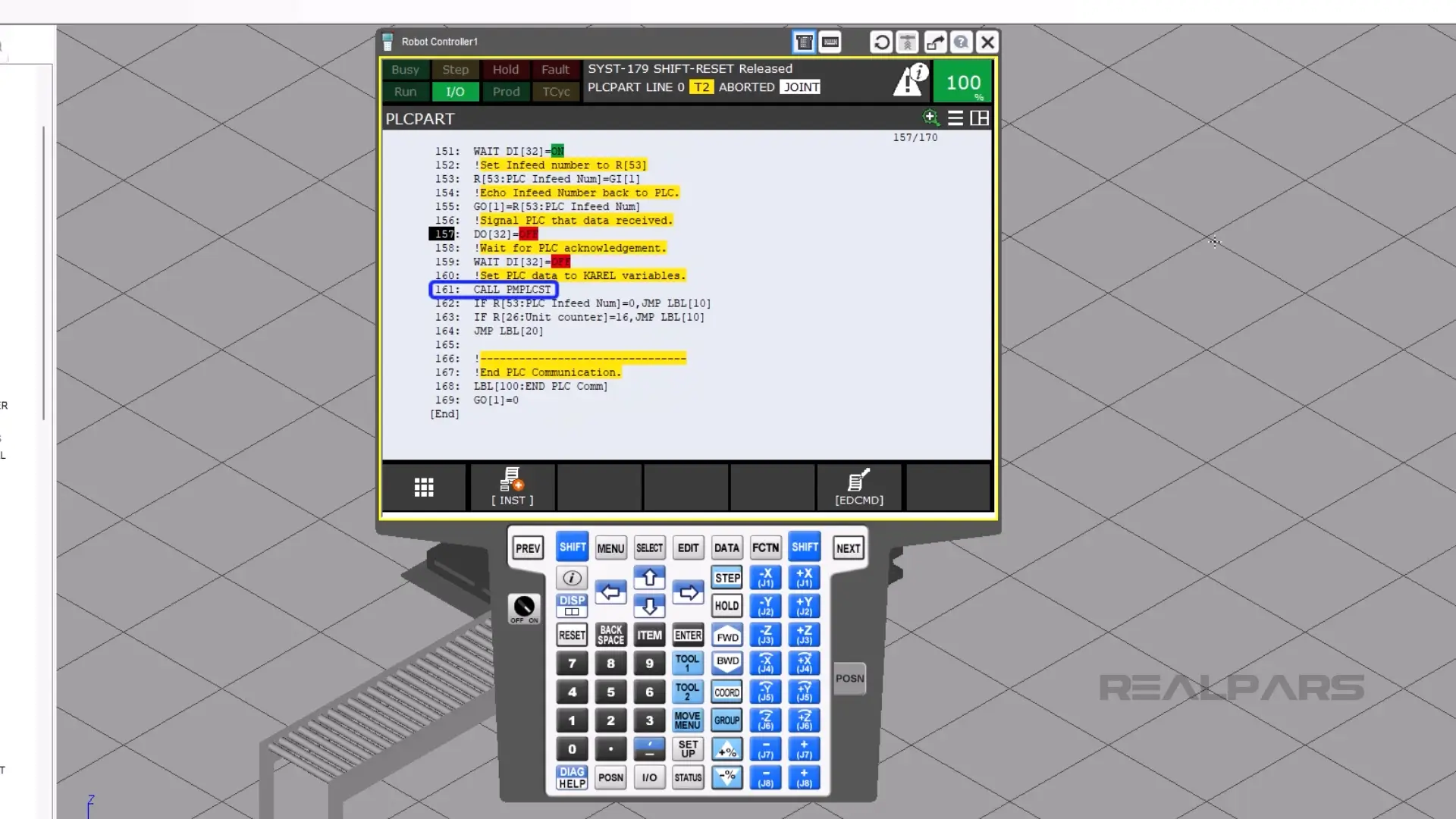 Call the program PMPLCST in PLCPART.TP