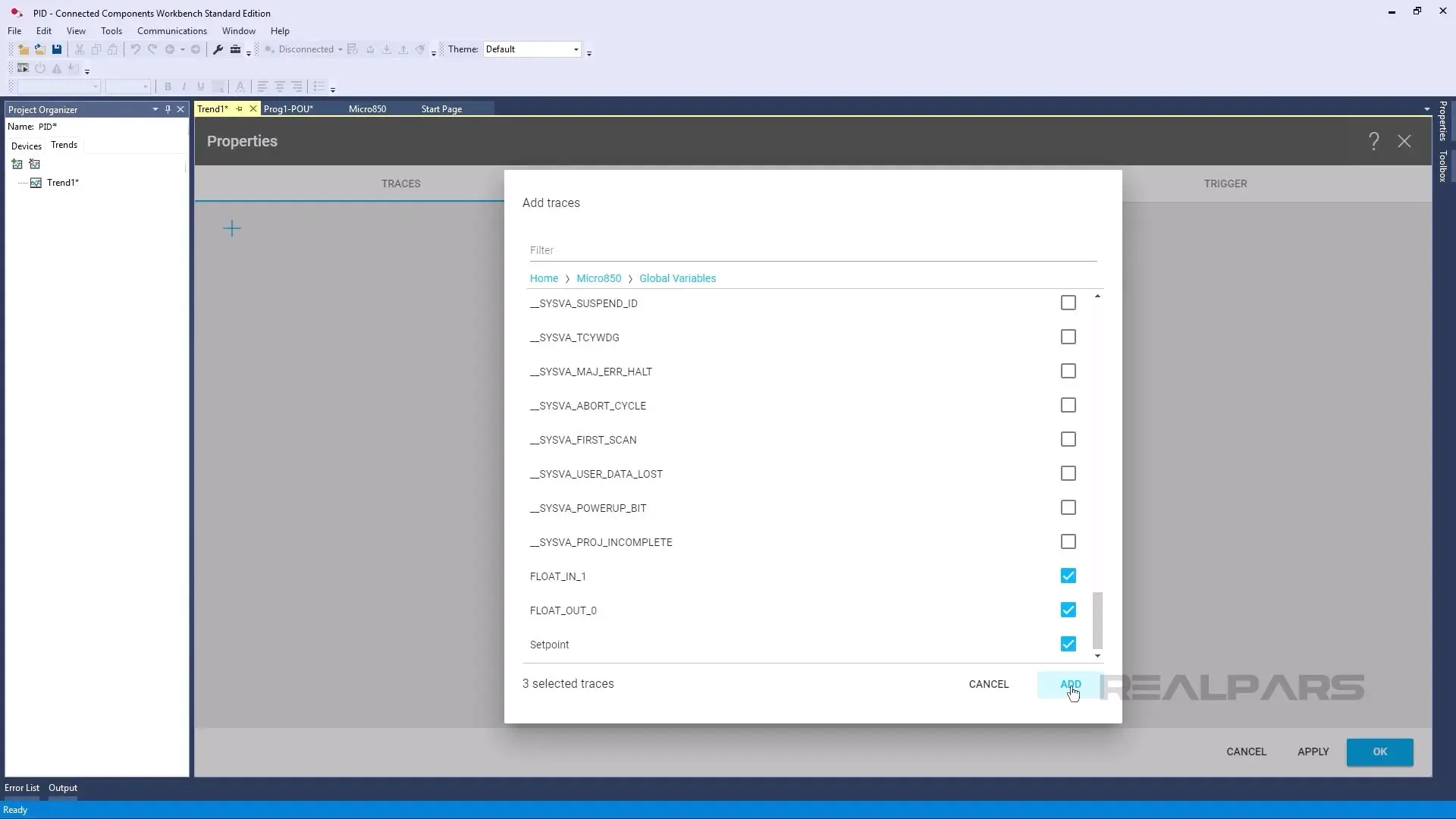Configure a Trend in Connected Components Workbench