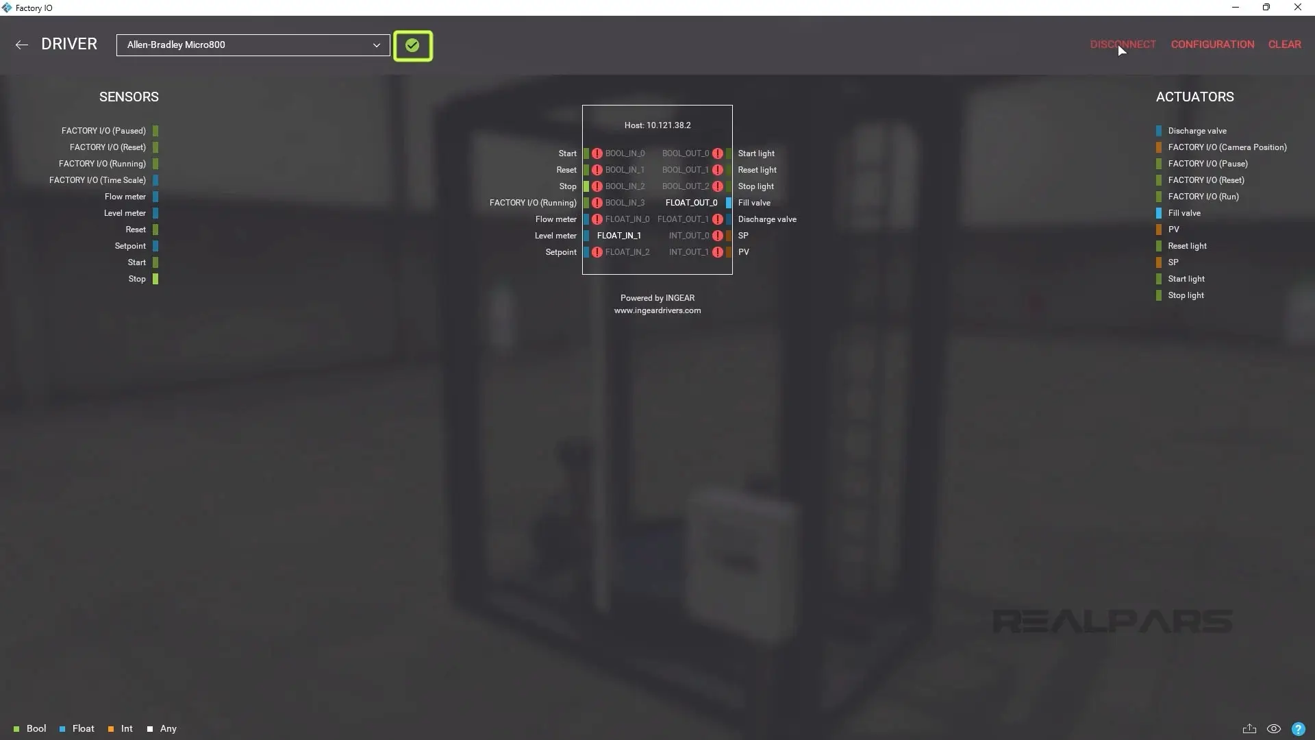 Micro800 Driver Configuration in Factory IO