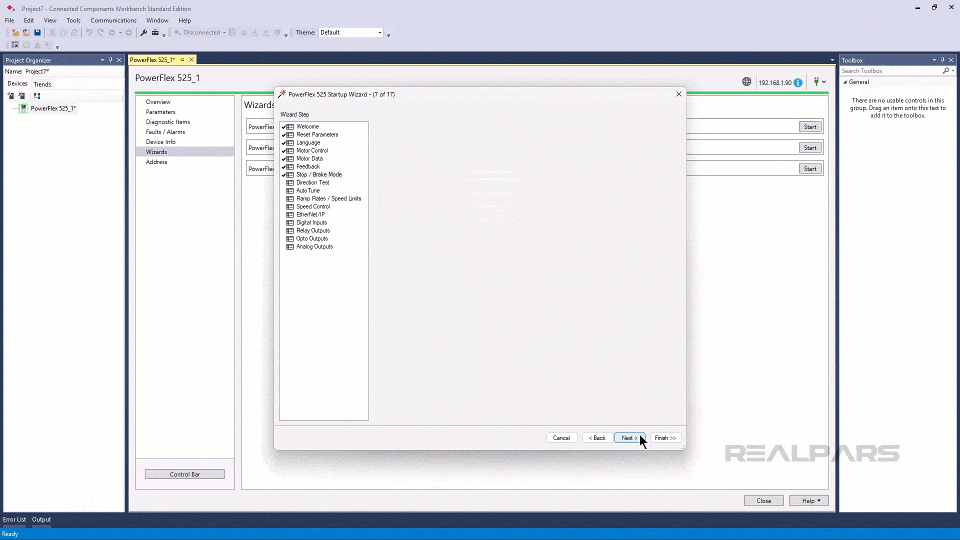 Configure a PowerFlex 525 Drive using the Start Up Wizard