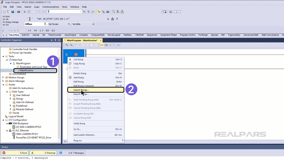 Importing the PLC code