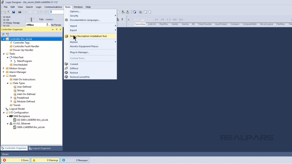 Install the EDS files for the IO-Link master.