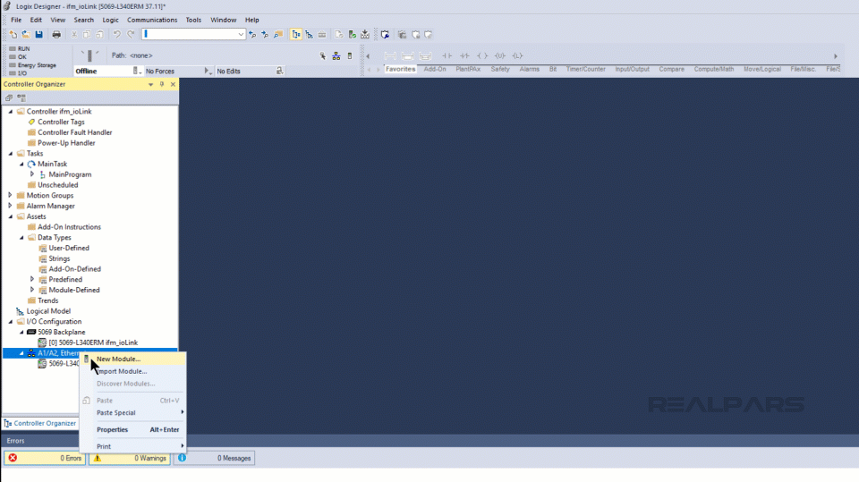 Add AL1120 IO-Link master to the I/O Configuration of the project.