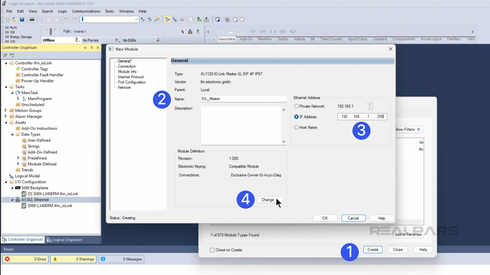 Configure the definition of the IO-Link master.