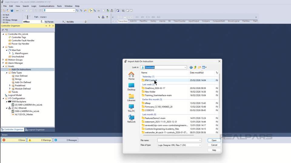 Import Add-On Instruction: browse to folder 3. Add-On Instructions.