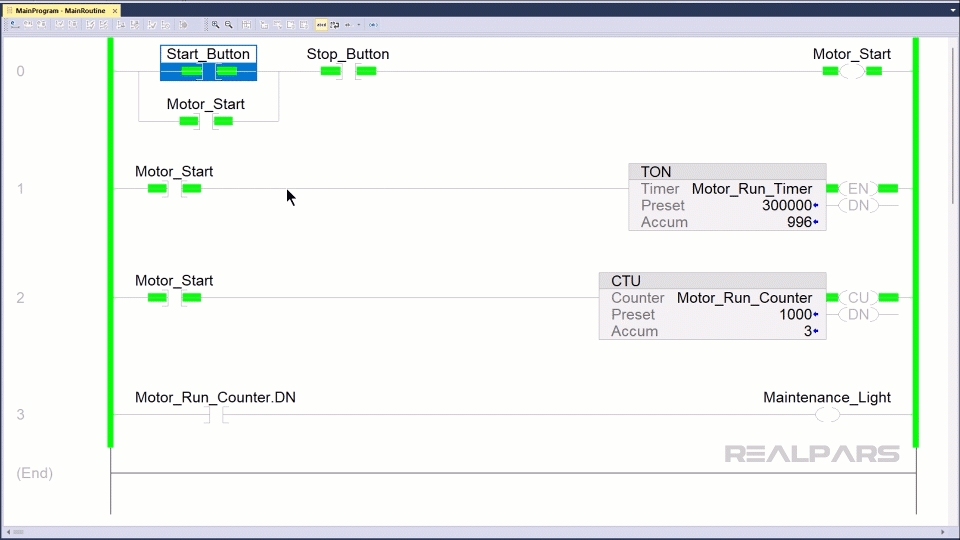 Get the motor to run on ladder logic.