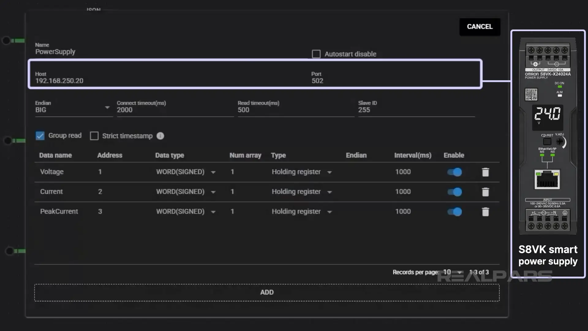 S8VK-X power supply in SpeeDBee Synapse.