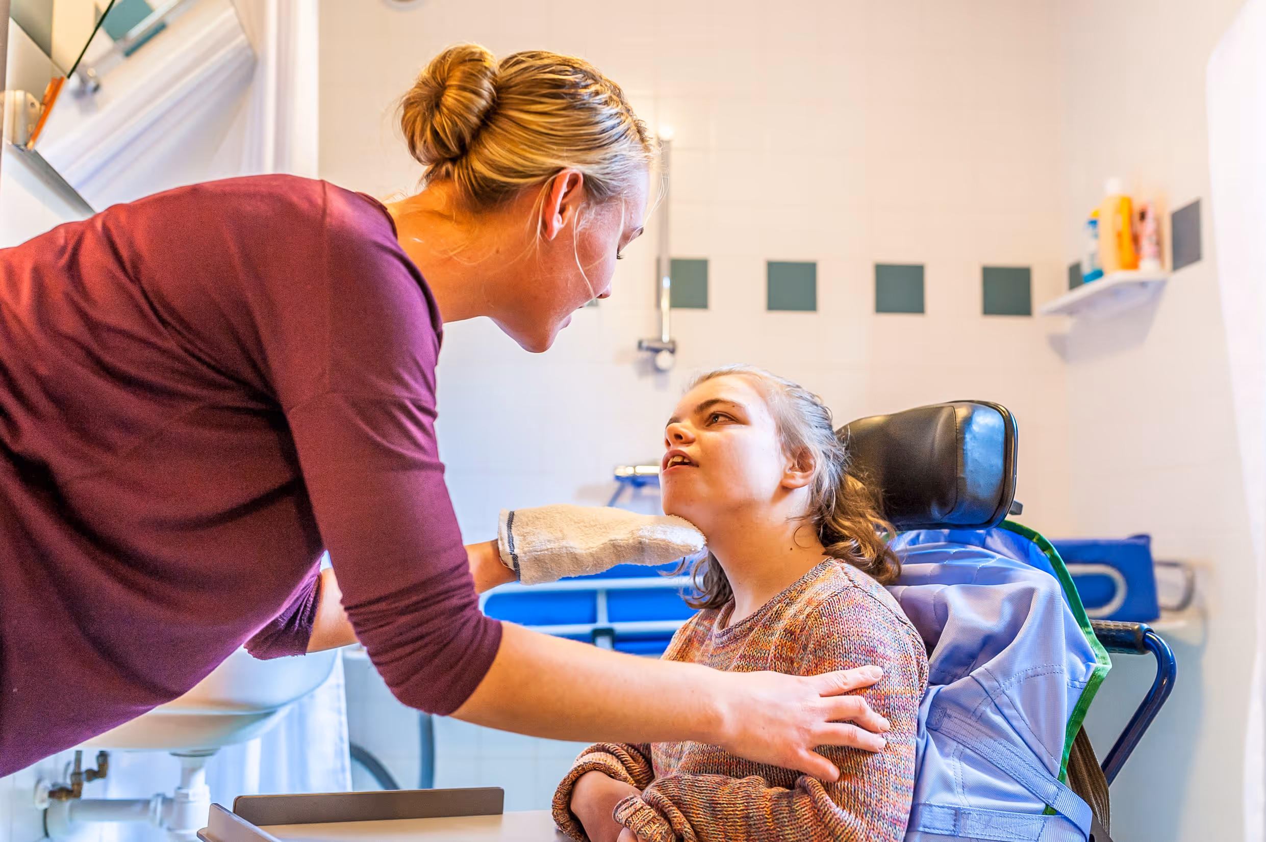 Woman taking care of child