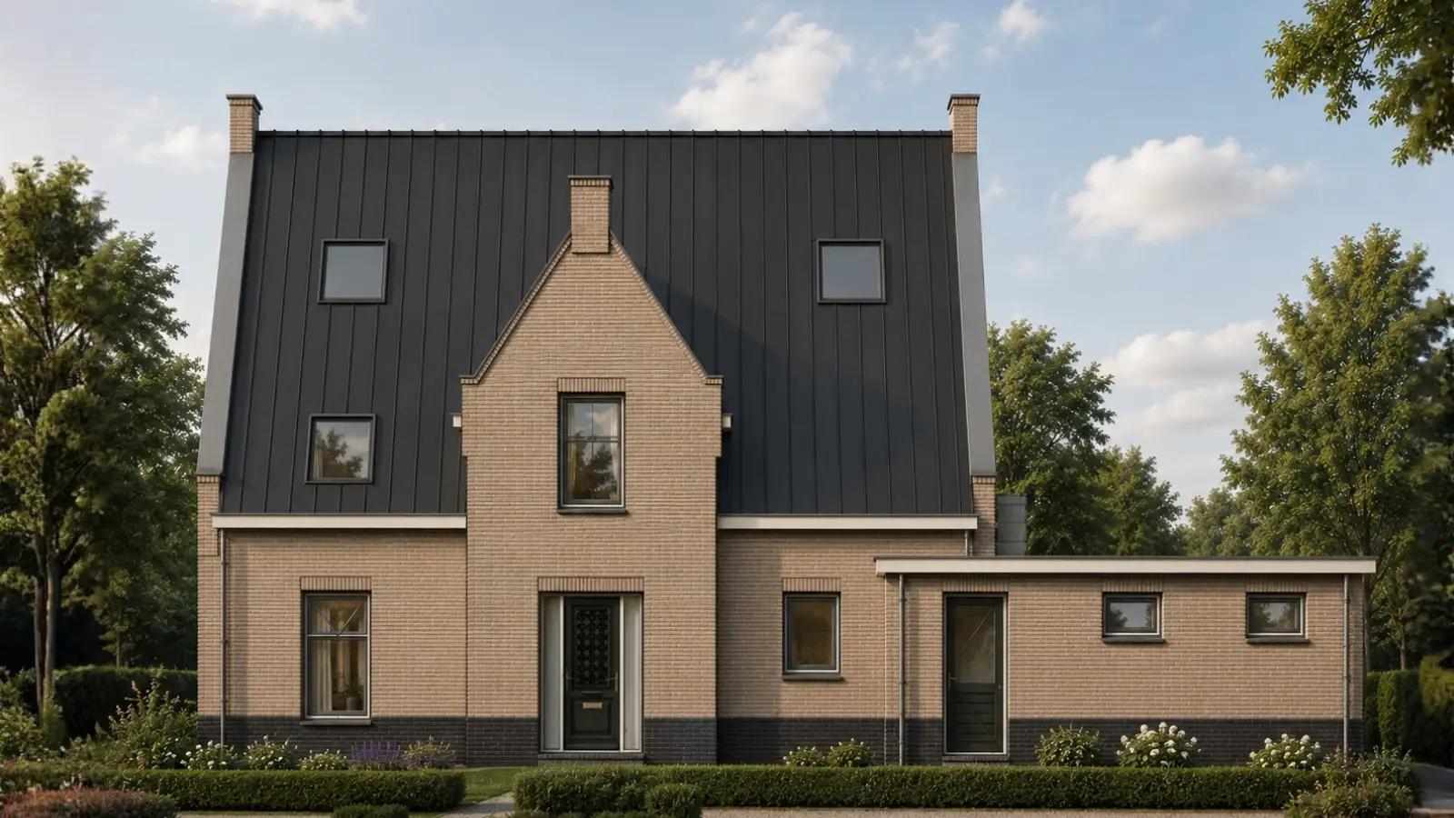 Render van een vrijstaande woning in een klassieke stijl