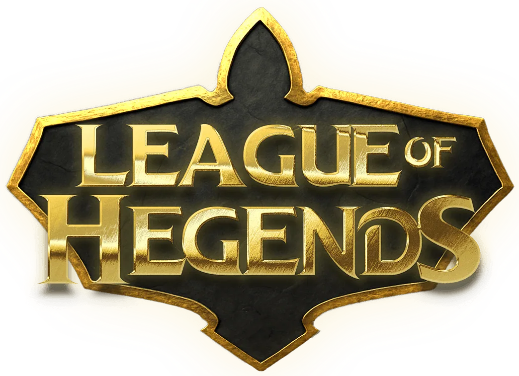 League of Hegends printed in golden block letters against a black shield.