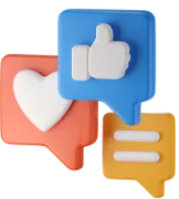 Two speech bubbles with thumbs up and a heart.