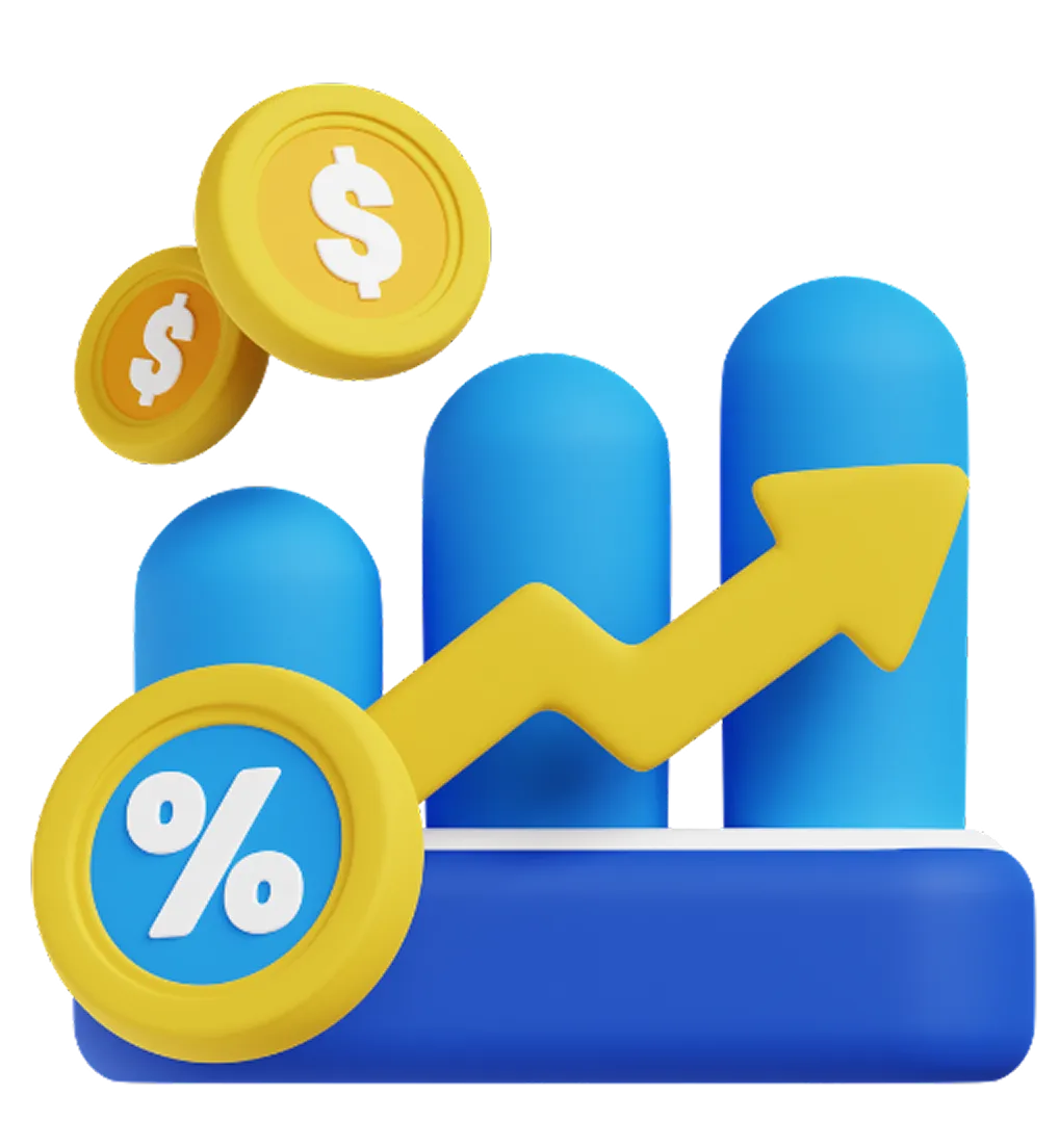 A blue and yellow icon with a dollar sign on top of it.