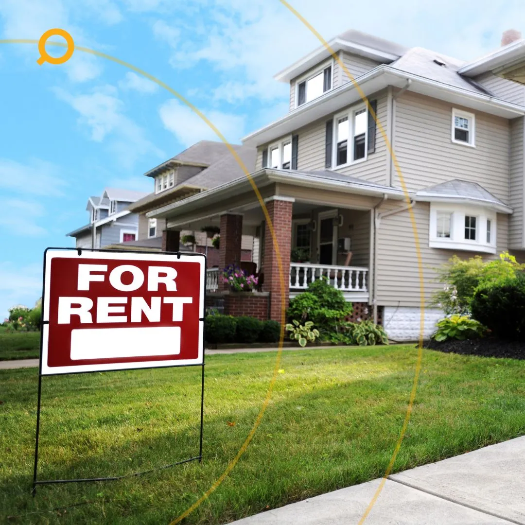 Suburban house with a For Rent sign on the lawn, ideal property for a first-time real estate investo