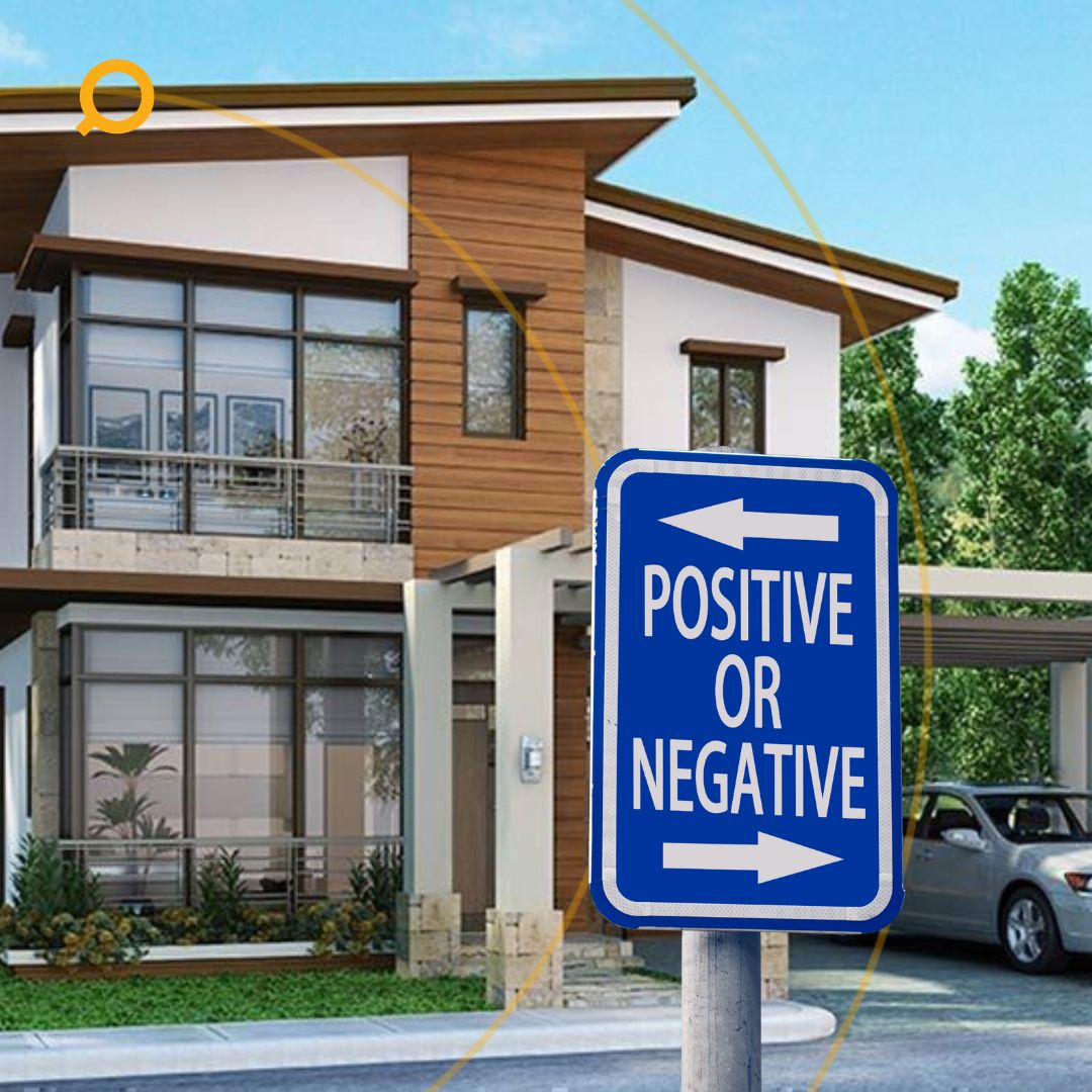 Positive & Negative sign in front of a house, indicating positive and negative gearing