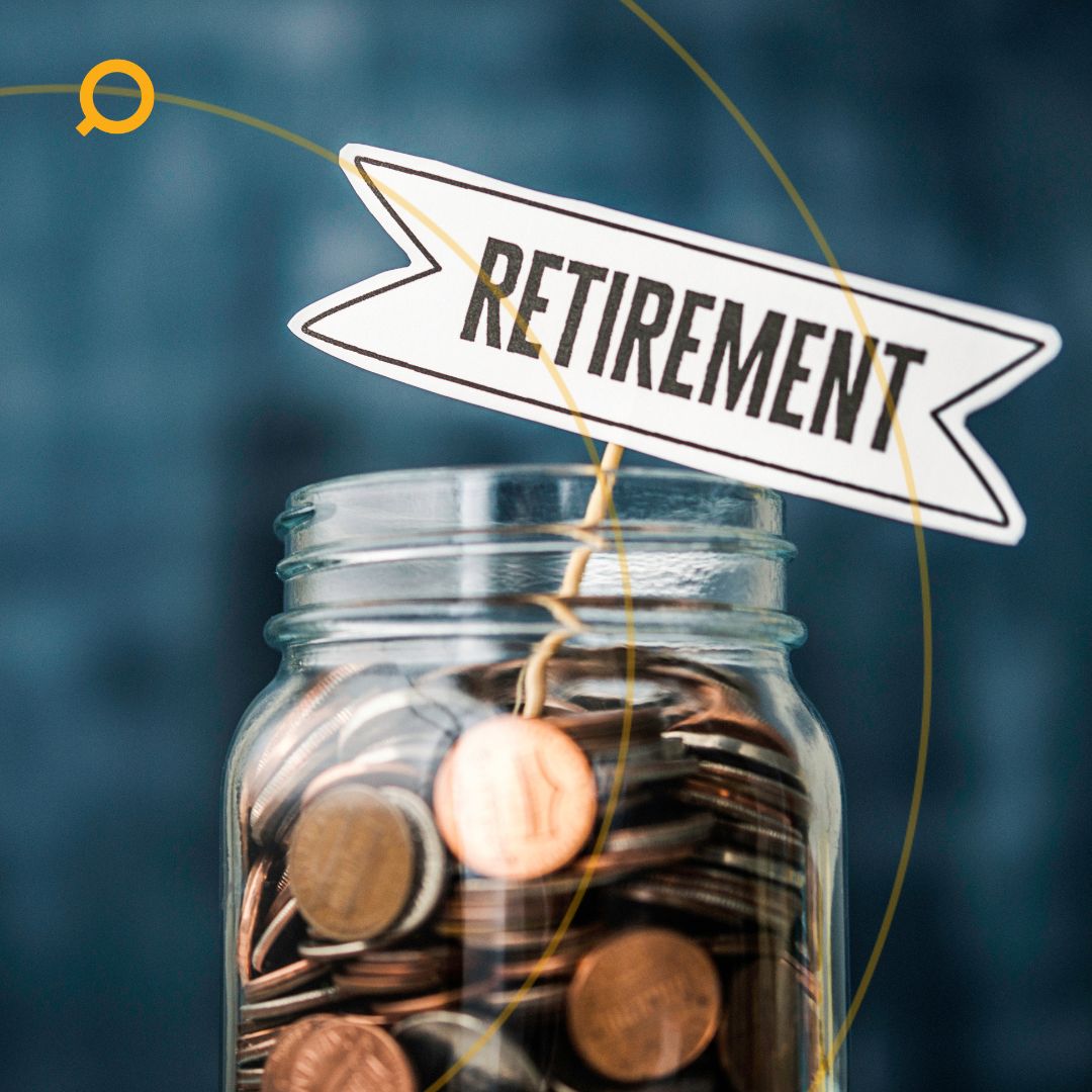 Bottle of coins with a label that says "retirement"