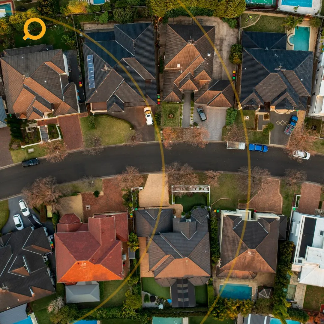 An aerial view of houses located in Australia