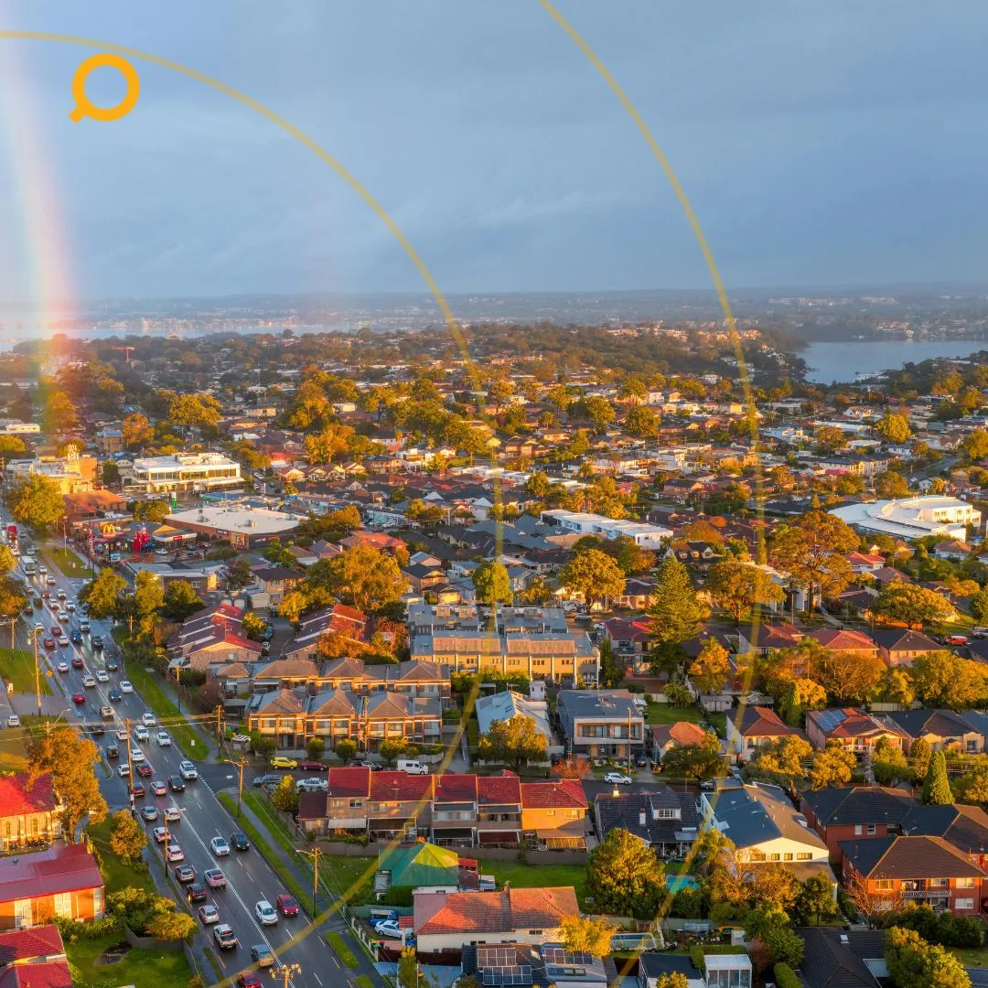 Aerial view of properties near the coastline