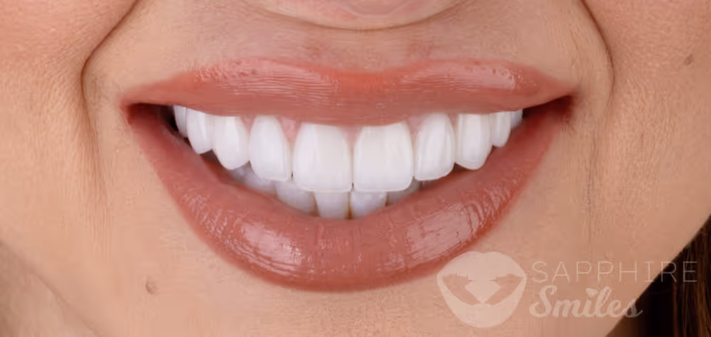 Before and after of patient's teeth after receiving veneers