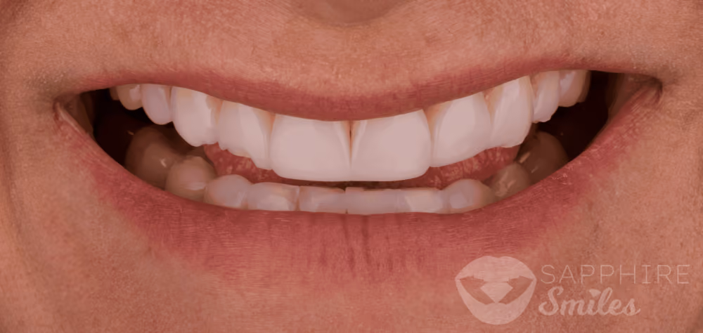Before and after of patients teeth after a Smiles Family Dentistry Smile Makeover