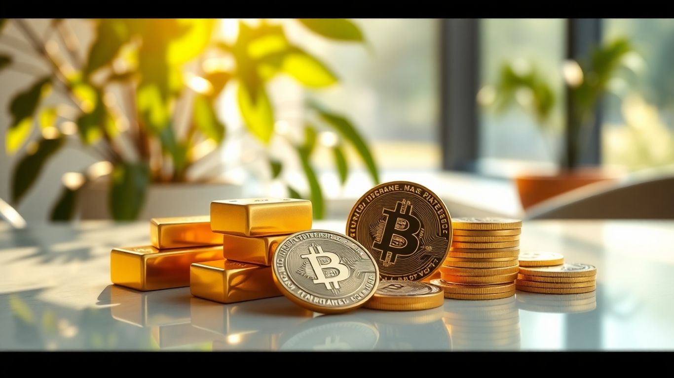Gold bars with digital tokens on modern table