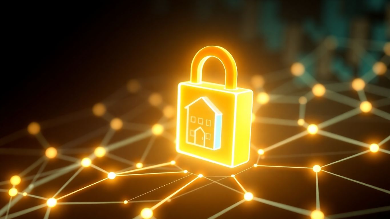 Digital padlock securing real-world assets on a blockchain.