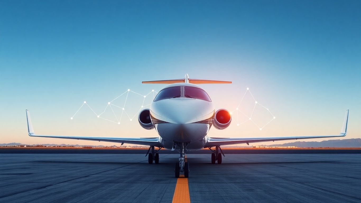 Private jet with digital blockchain connections.