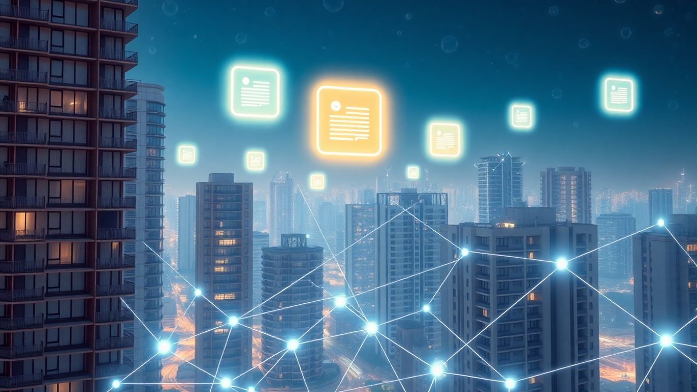 Digital smart contracts above apartment buildings.