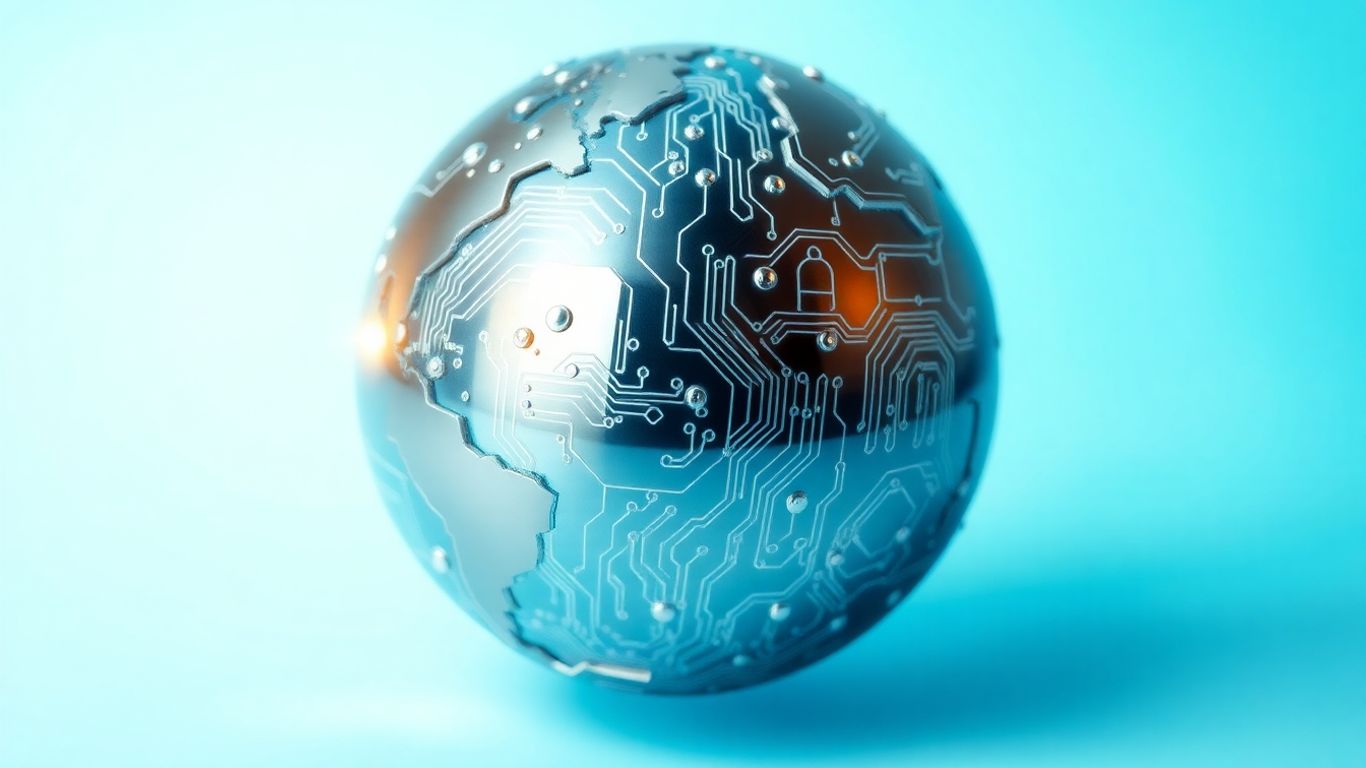 Abstract globe with digital circuitry patterns.