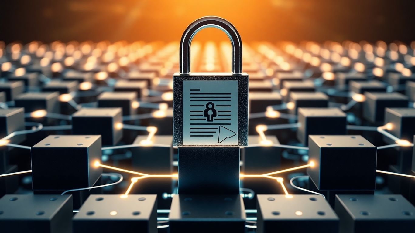 Blockchain network with integrated legal document and padlock.