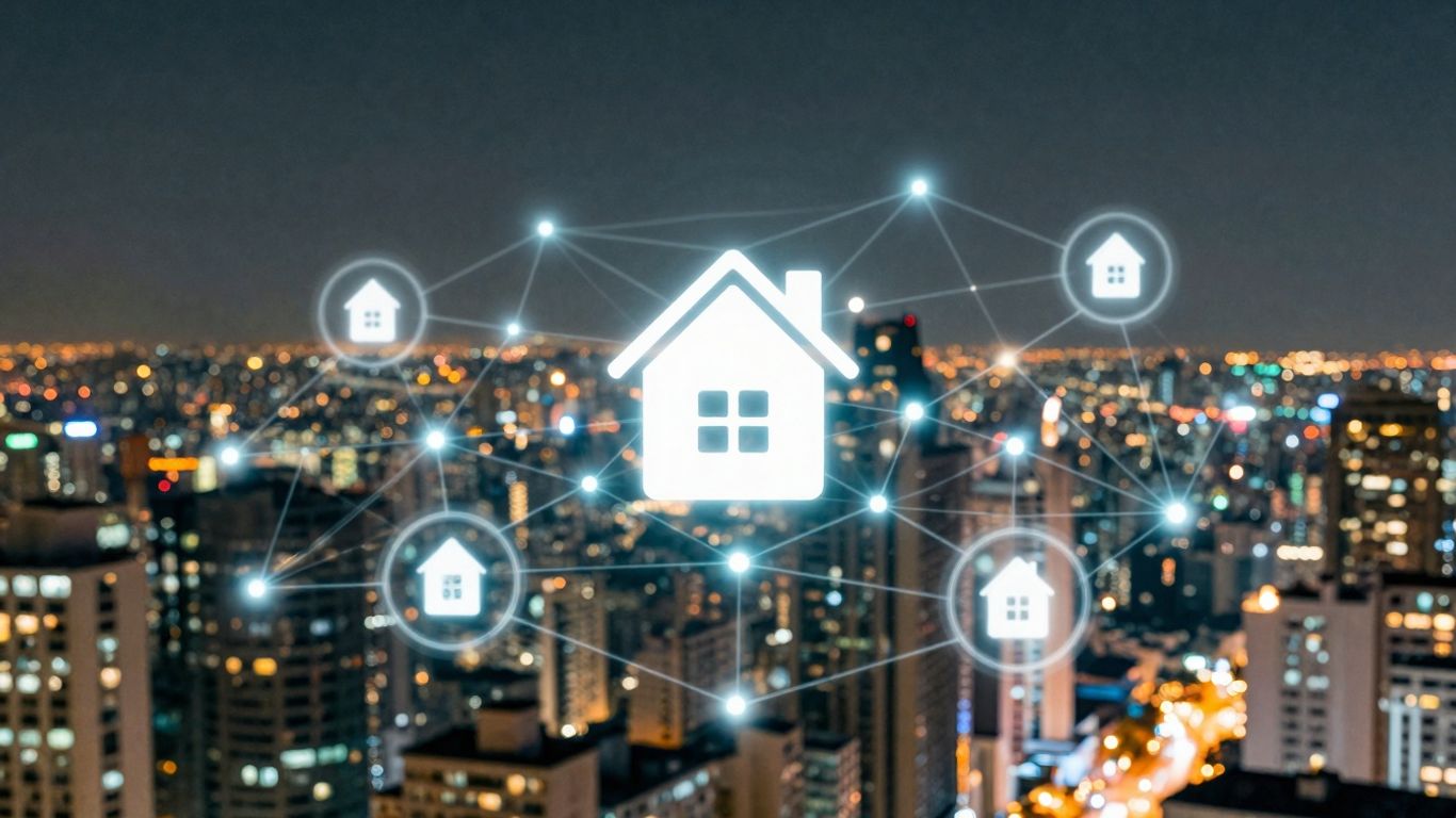 Blockchain network connecting city buildings for tax lien investments.