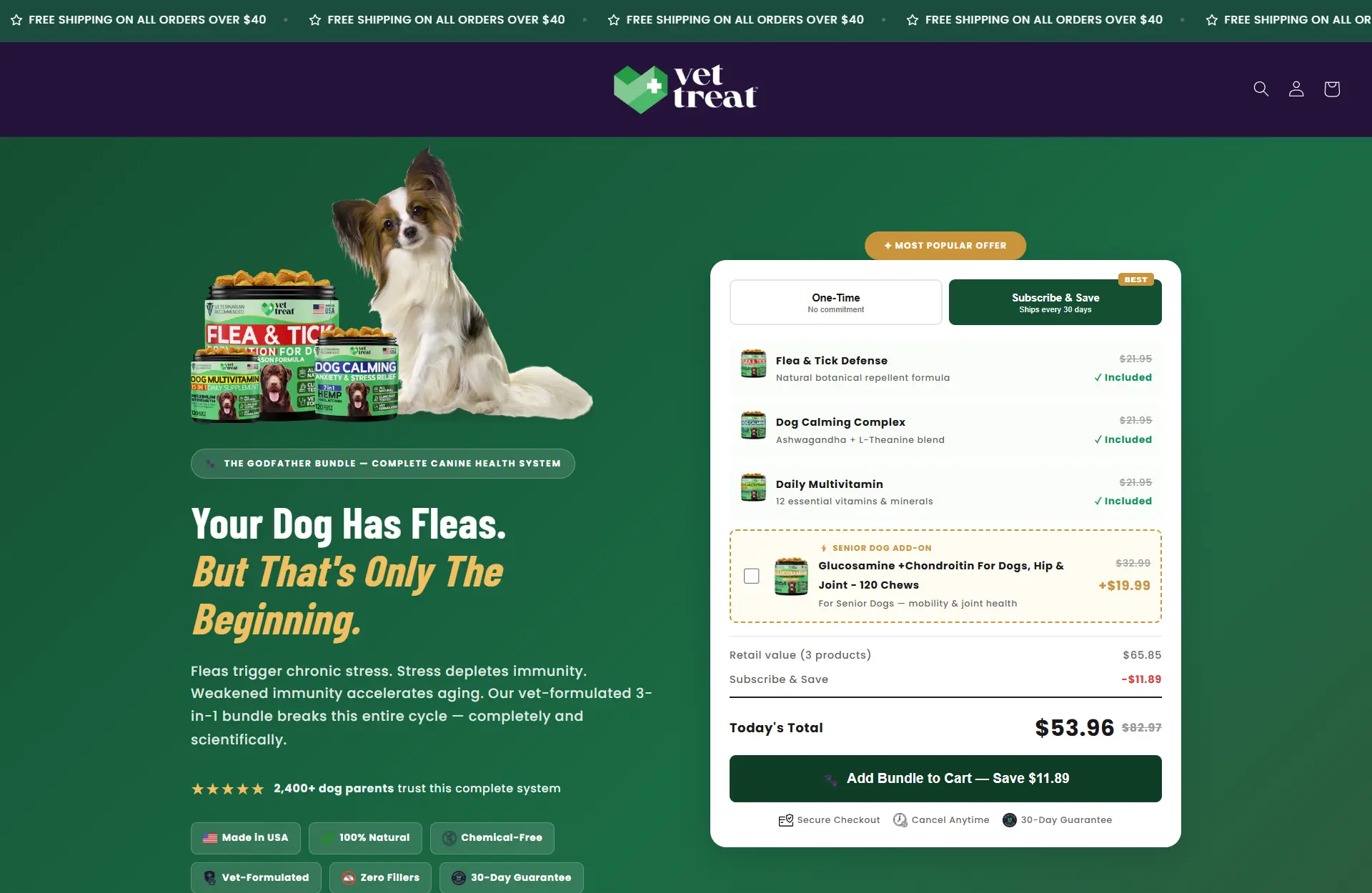 VetTreat bundle landing page hero