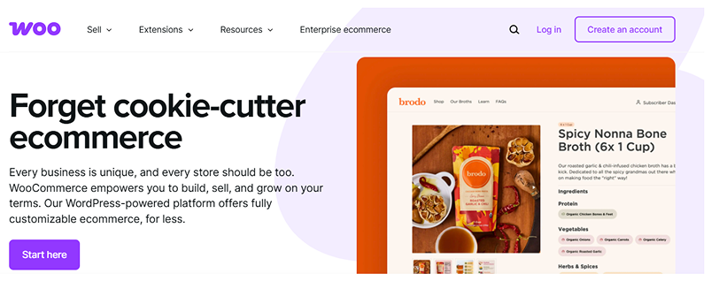 WooCommerce's homepage hero section screenshot.