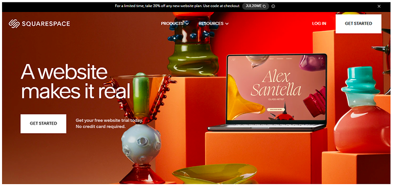 Squarespace's homepage hero section screenshot.