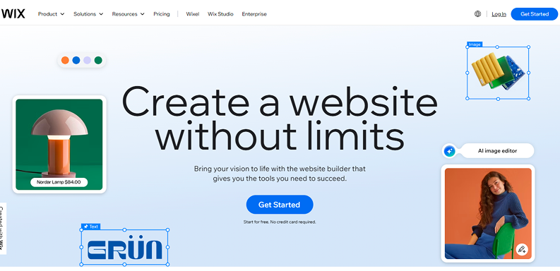 Wix’s homepage hero section screenshot.