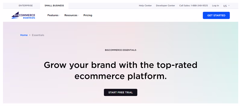 BigCommerce’s homepage hero section screenshot.