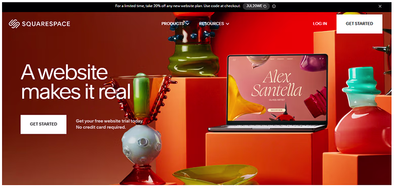 Squarespace's homepage hero section screenshot.