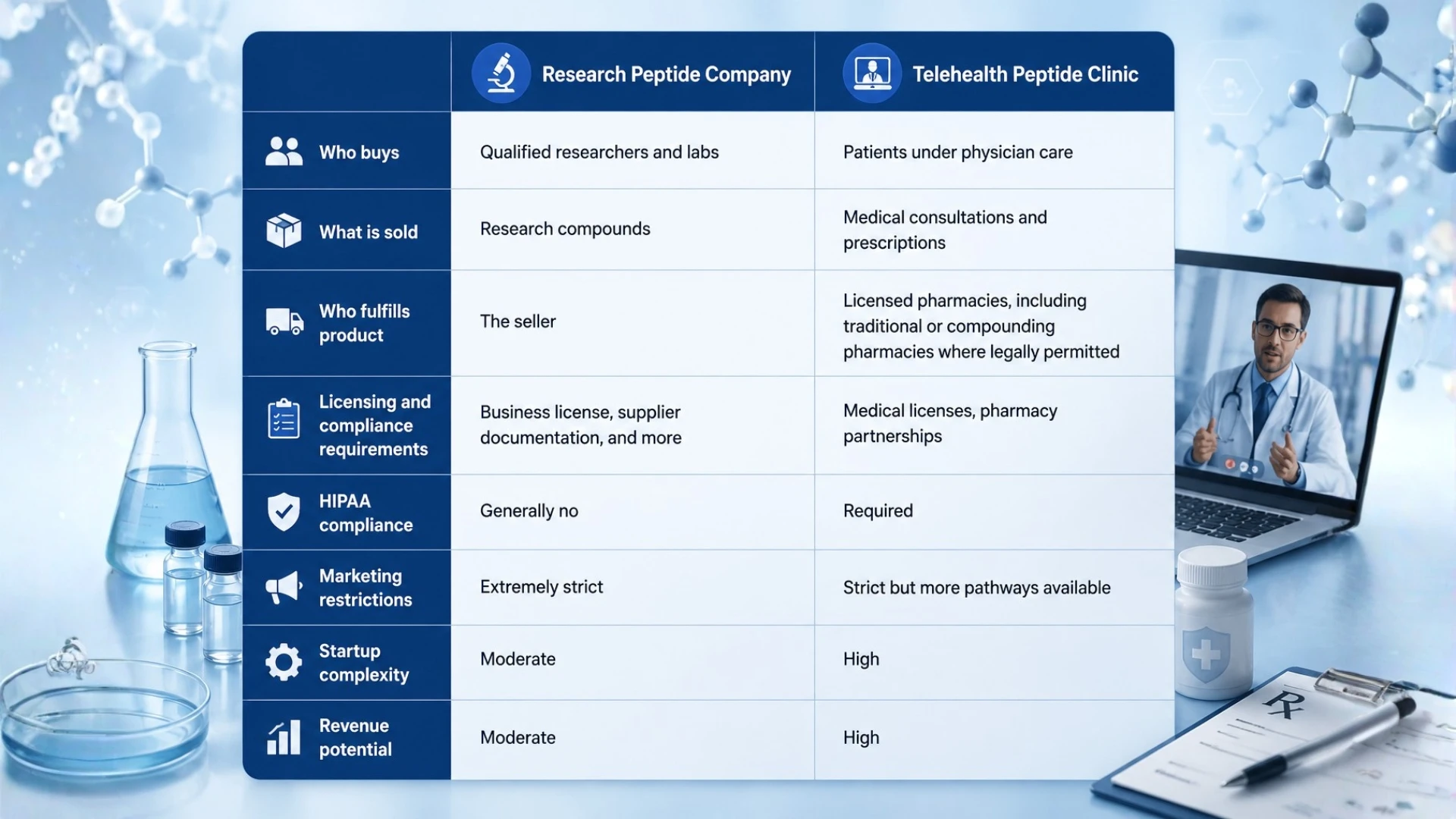 Research Peptide Company vs. Telehealth Peptide Clinic: What Is the Difference?