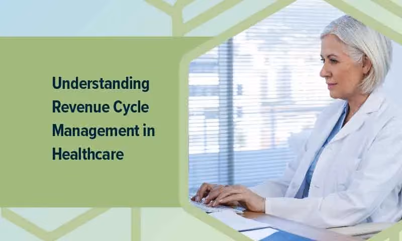A healthcare administrator analyzing financial reports on a computer, discussing revenue cycle management strategies.