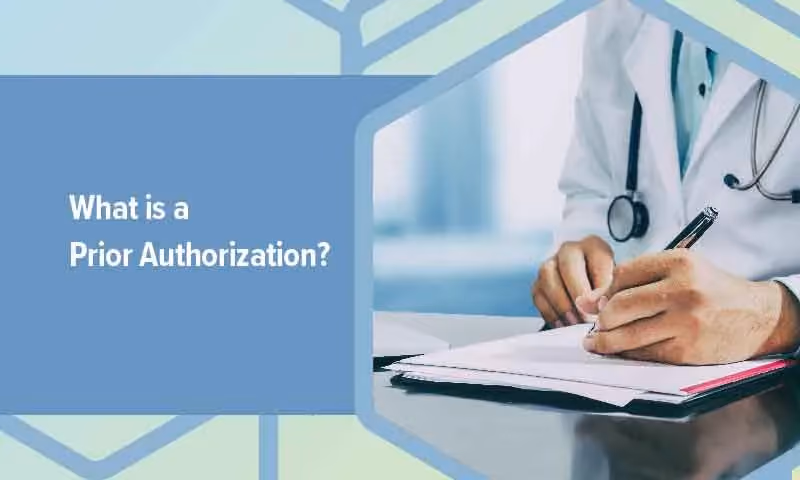 Image of medical professional working on a treatment prior authorization process for a patient with the headline 'What is a Prior Authorization'