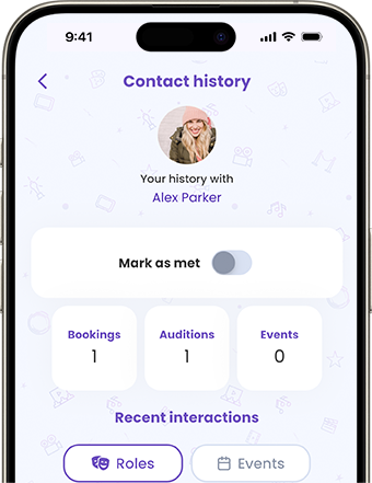 Phone showing the contact history page on the app