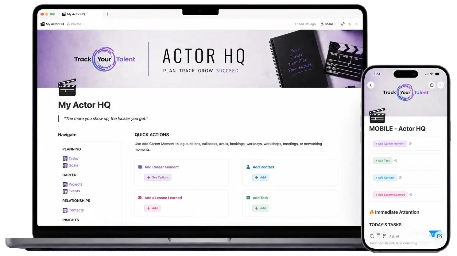 Track Your Talent homepage and splash screen