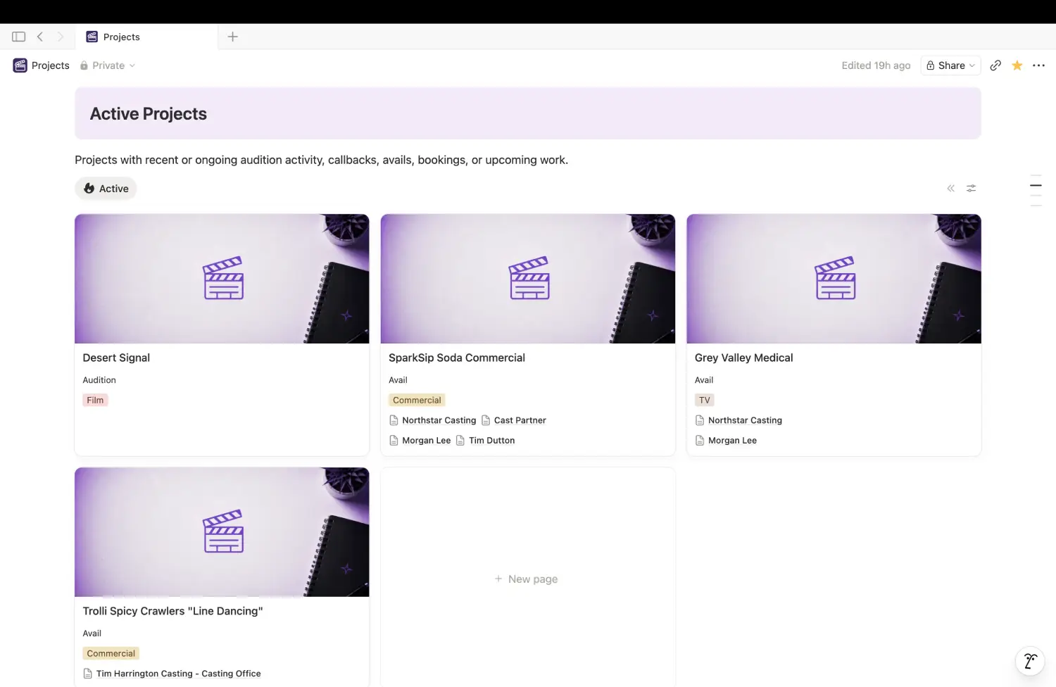 Track Your Talent audition tracking home page on iPhone