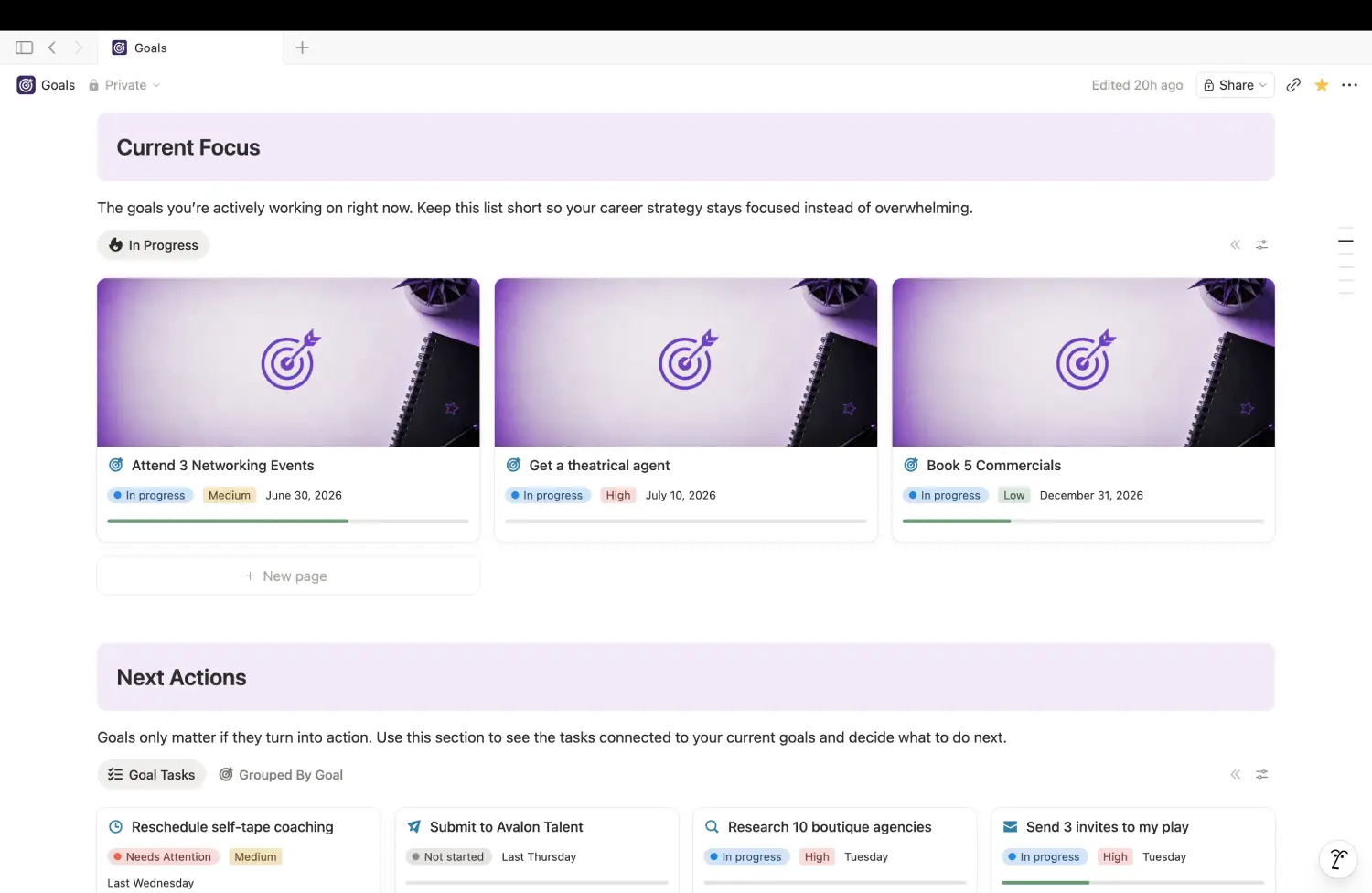 Track Your Talent reminder notifications page on iPhone