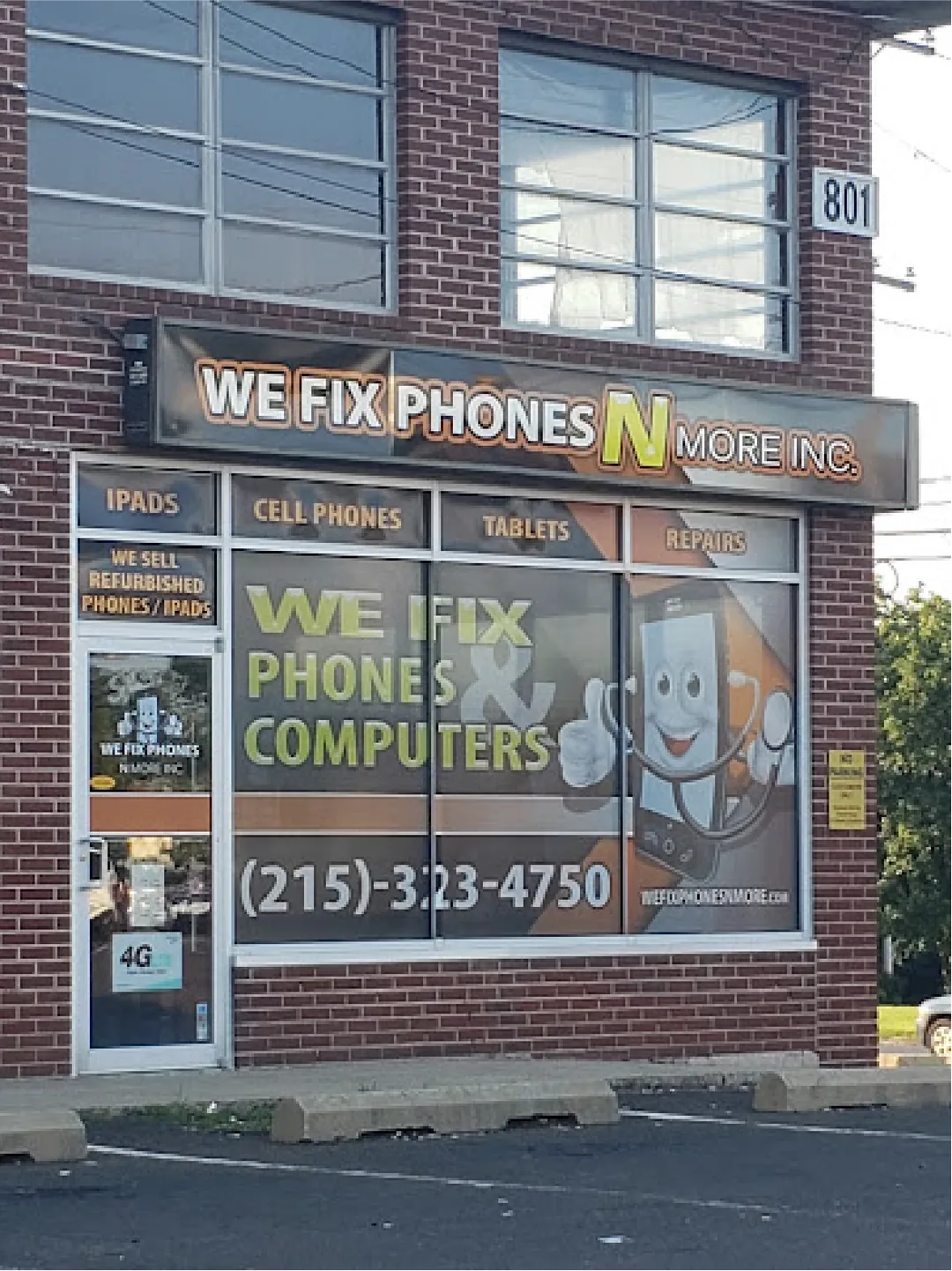 Front entrance of We Fix Phones N More at 801 County Line Rd in Horsham, PA