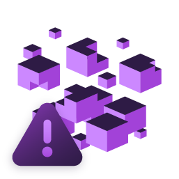 Abstract data blocks with a warning icon indicating data risk or alert.